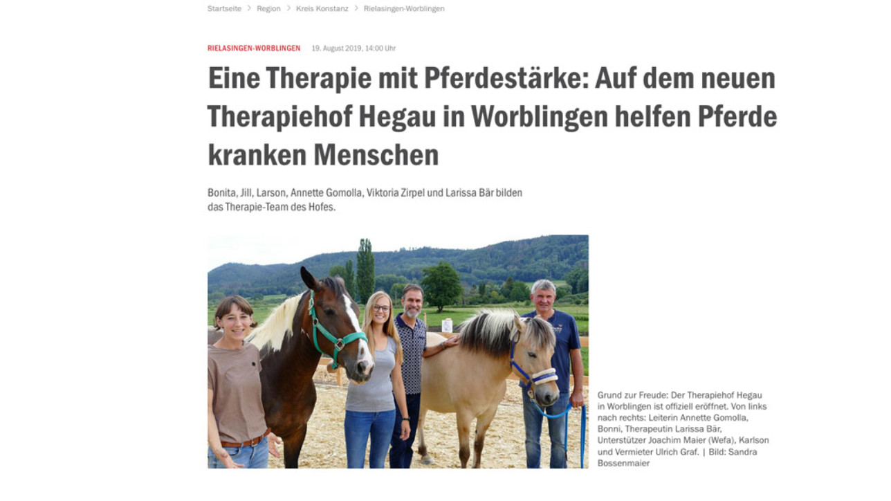 Zeitungsbericht Therapiehof Hegau
